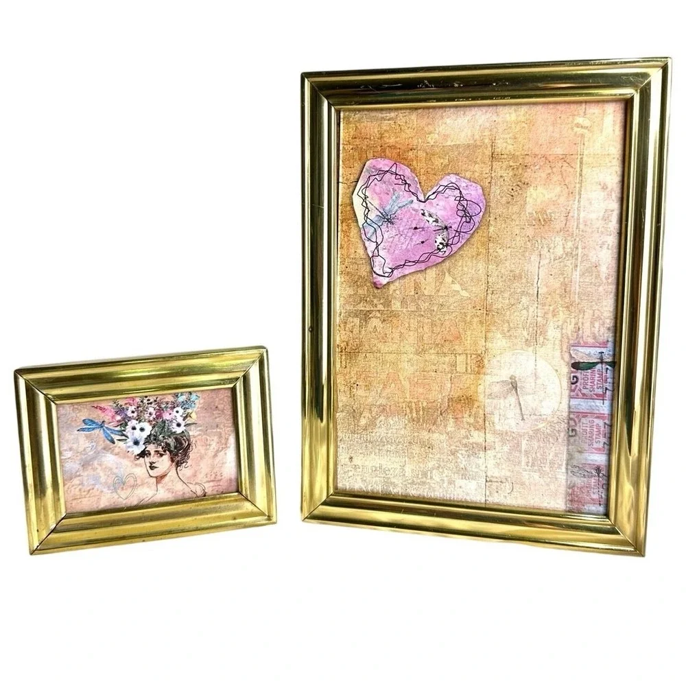 Set of 2 Vintage Brass Rectangular Tabletop Frames
